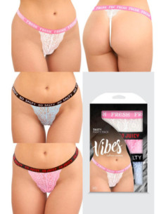 TASTY VIBES PANTY PACK 3 PAIRS OF LACE THONG PANTIES, OS