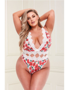 WHITE FLORAL & LACE TEDDY, QS