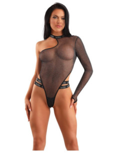 BADDIE GLITTER MESH BODYSUIT WITH SNAP CLOSURE BLACK, M/L