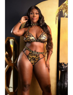 BOUJEE MESH HALTER BRALETTE & CUT-OUT PANTY GOLD, QS 2