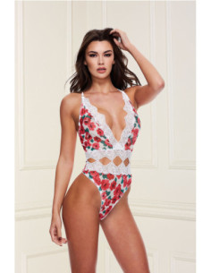 WHITE FLORAL & LACE TEDDY, M/L