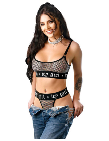 ICY GIRL METALLIC FISHNET BRALETTE & G-STRING PANTY BLACK, S/M