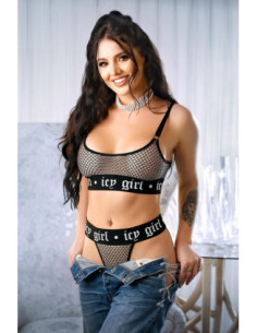 ICY GIRL METALLIC FISHNET BRALETTE & G-STRING PANTY BLACK, L/XL 2