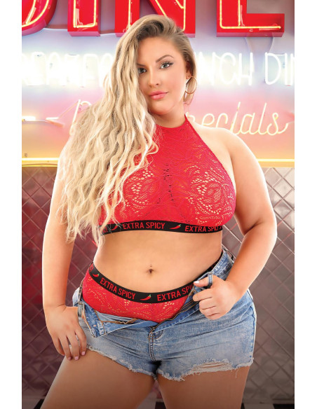 EXTRA SPICY LACE HALTER TOP & CHEEKY PANTY RED, QS