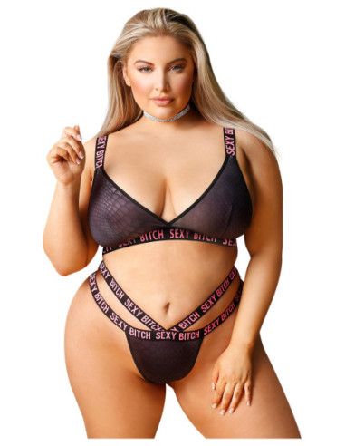 SEXY BITCH BRALETTE & STRAPPY THONG PANTY BLACK, QS