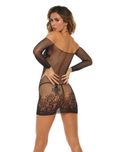 ROOM SERVICE HALTER NET DRESS BLACK, OS