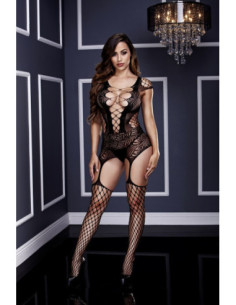 BACI CORSET FRONT SUSPENDER FISHNET BODYSUIT BLACK, OS 2