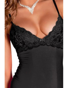 2PC HOLLYWOOD CHEMISE & G-STRING SET BLACK, S/M