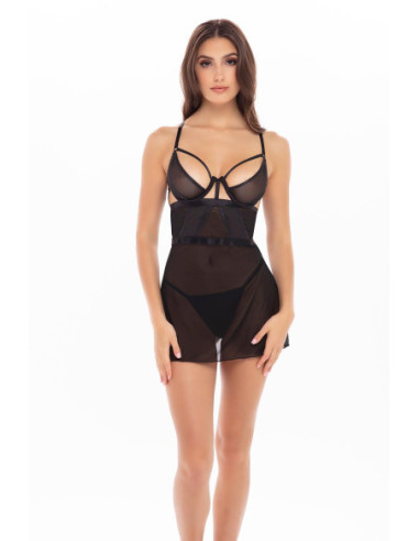 2PC BONDAGE STRAPPING CHEMISE SET BLACK, M/L