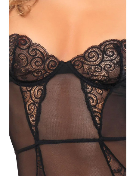 SLAY WITH ME LACE TEDDY BLACK, M/L