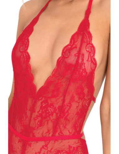 SPANK ME STRAP-BACK LACE TEDDY RED, S/M