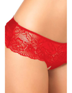 CROTCHLESS LACE BOW-BACK PANTY RED, S/M