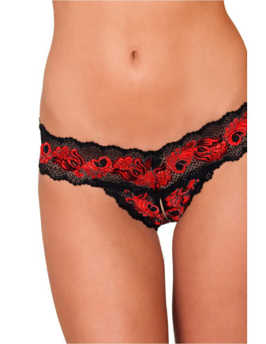 CROTCHLESS LACE V THONG RED, M/L