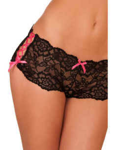 CROTCHLESS LACE SIDE TIE BOYLEG BLACK, S/M