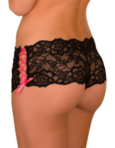 CROTCHLESS LACE SIDE TIE BOYLEG BLACK, S/M 2