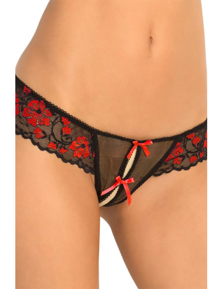 CROTCHLESS LACE THONG WITH BOWS RED, S/M