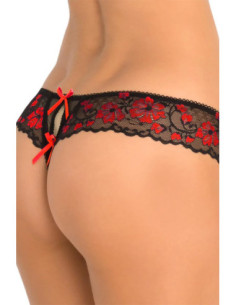 CROTCHLESS LACE THONG WITH BOWS RED, S/M 2