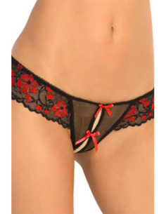 CROTCHLESS LACE THONG WITH BOWS RED, M/L