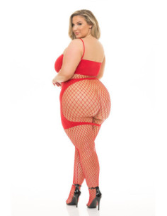 SET THE TONE 3PC FISHNET SET RED, PLUS SIZE