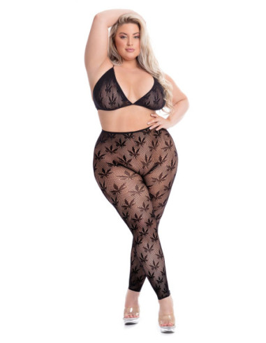 ALL ABOUT LEAF BRA SET BLACK, PLUS SIZE