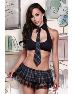 SCHOOLGIRL UNIFORM WITH BRA, SKIRT & TIE, OS