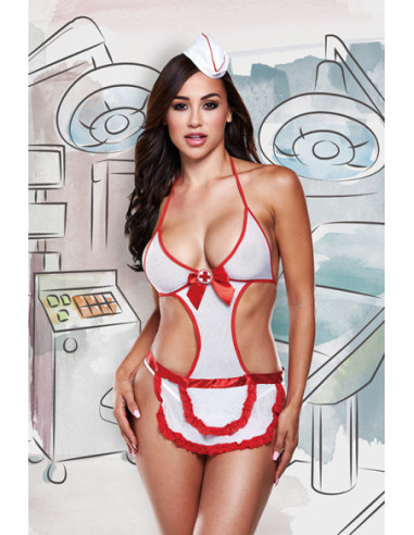 NURSES NEGLIGEE WITH RED DETAILS AND HAT, OS