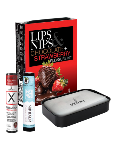 ssasaSENSUVA LIPS AND NIPS PLEASURE KIT CHOCOLATE NIP ZIP AND LTD EDITION CHOCOLATE STRAWBERRY XBALM