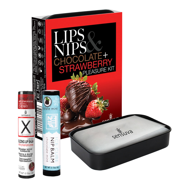 SENSUVA LIPS AND NIPS PLEASURE KIT CHOCOLATE NIP ZIP AND LTD EDITION CHOCOLATE STRAWBERRY XBALM
