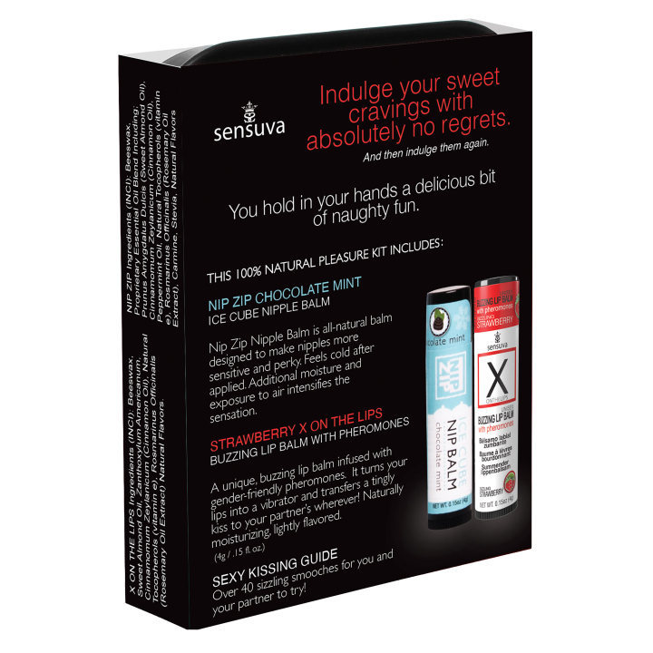 SENSUVA LIPS AND NIPS PLEASURE KIT CHOCOLATE NIP ZIP AND LTD EDITION CHOCOLATE STRAWBERRY XBALM