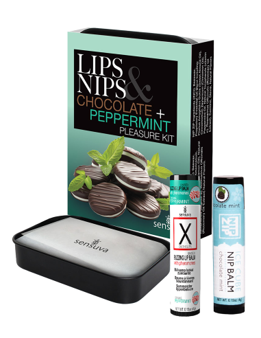 SENSUVA LIPS AND NIPS PLEASURE KIT CHOCOLATE NIP ZIP AND CHOCOLATE PEPPERMINT LTD EDITION XBALM