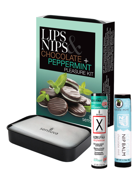 SENSUVA LIPS AND NIPS PLEASURE KIT CHOCOLATE NIP ZIP AND CHOCOLATE PEPPERMINT LTD EDITION XBALM