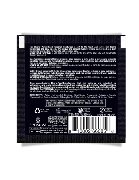 SENSUVA HYBRID PERSONAL MOISTURIZER ORIGINAL UNFLAVORED 6ML SINGLE USE PACKET