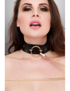 KINKY DIVA O-RING FRONT COLLAR + LEASH BLACK/GOLD 2