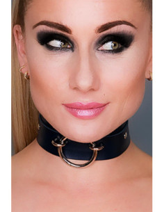 KINKY DIVA O-RING FRONT COLLAR BLACK/GOLD 2