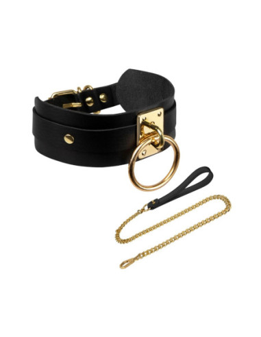 KINKY DIVA O-RING COLLAR + LEASH BLACK/GOLD