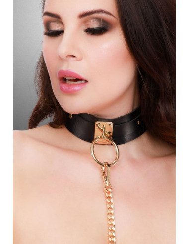 KINKY DIVA O-RING COLLAR + LEASH BLACK/GOLD
