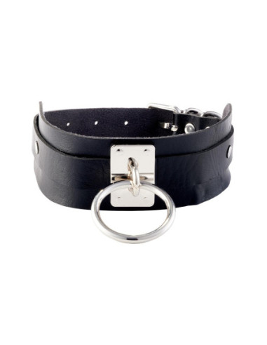 KINKY DIVA O-RING COLLAR BLACK/SILVER