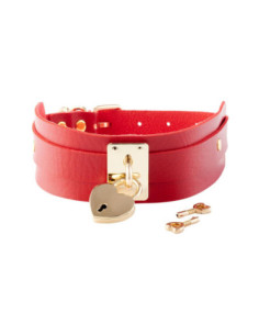 KINKY DIVA HEART LOCK & KEY COLLAR RED/GOLD