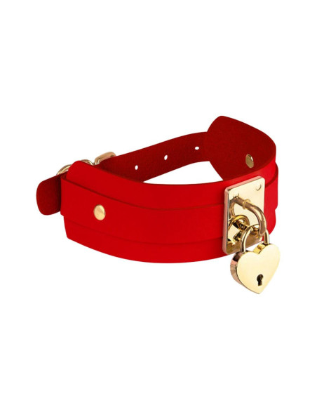 KINKY DIVA HEART LOCK & KEY COLLAR RED/GOLD