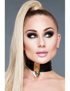 KINKY DIVA HEART LOCK & KEY COLLAR BLACK/GOLD 2