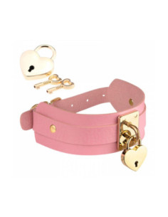 KINKY DIVA HEART LOCK & KEY COLLAR PINK/GOLD