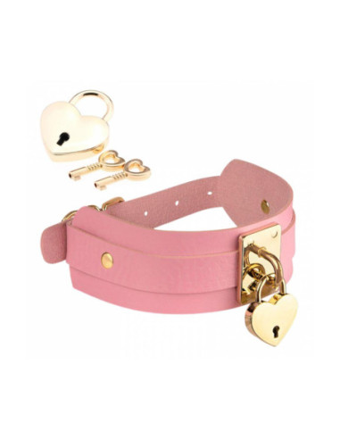 KINKY DIVA HEART LOCK & KEY COLLAR PINK/GOLD