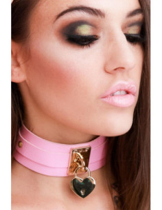 KINKY DIVA HEART LOCK & KEY COLLAR PINK/GOLD 2
