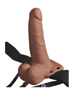 FETISH FANTASY SERIES 6 INCH HOLLOW RECHARGEABLE STRAP-ON WITH BALLS TAN 2