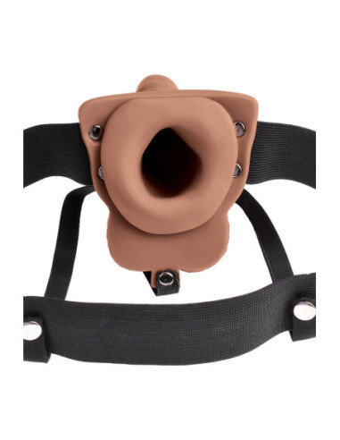 FETISH FANTASY SERIES 6 INCH HOLLOW RECHARGEABLE STRAP-ON WITH BALLS TAN