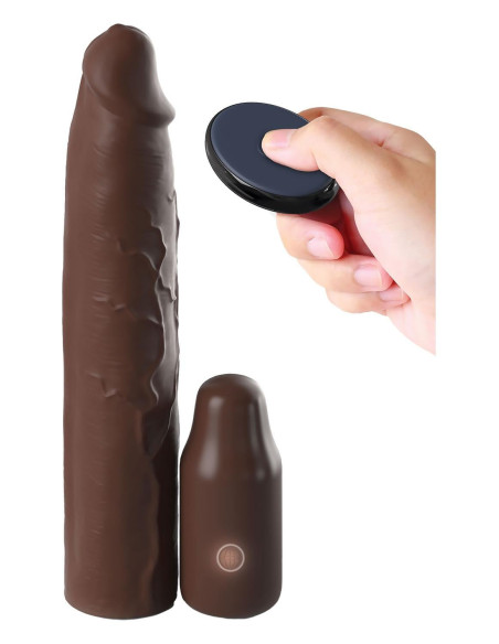 FANTASY X-TENSIONS ELITE 9 INCH SLEEVE VIBRATING 3 INCH PLUG WITH REMOTE BROWN