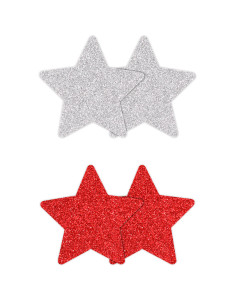 PRETTY PASTIES GLITTER STARS RED SILVER 2 PAIR