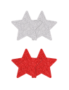 PRETTY PASTIES GLITTER STARS RED SILVER 2 PAIR