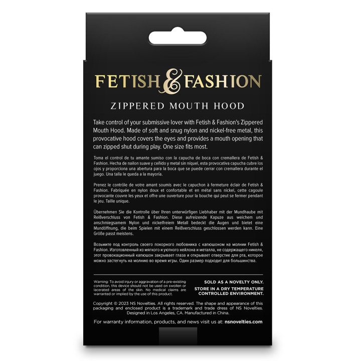 FETISH & FASHION ZIPPERED MOUTH HOOD BLACK