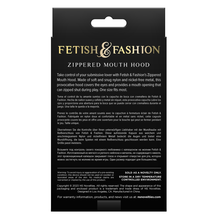 FETISH & FASHION ZIPPERED MOUTH HOOD BLACK